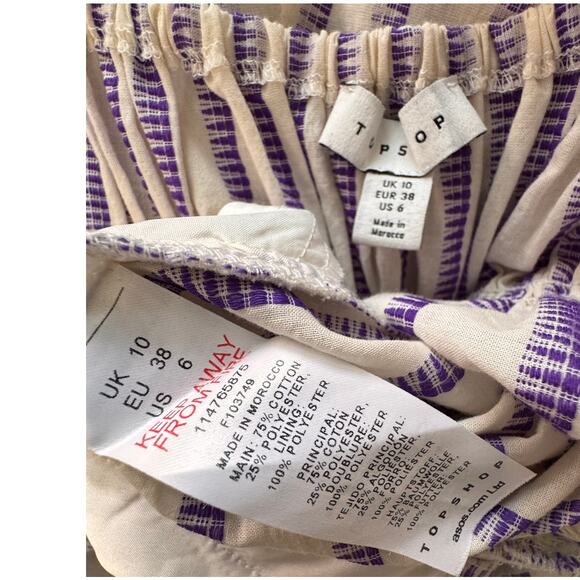 New TOPSHOP NORDSTROM Laundered Purple Stripe Bow Tie Front Romper Size 6 - Picture 6 of 7